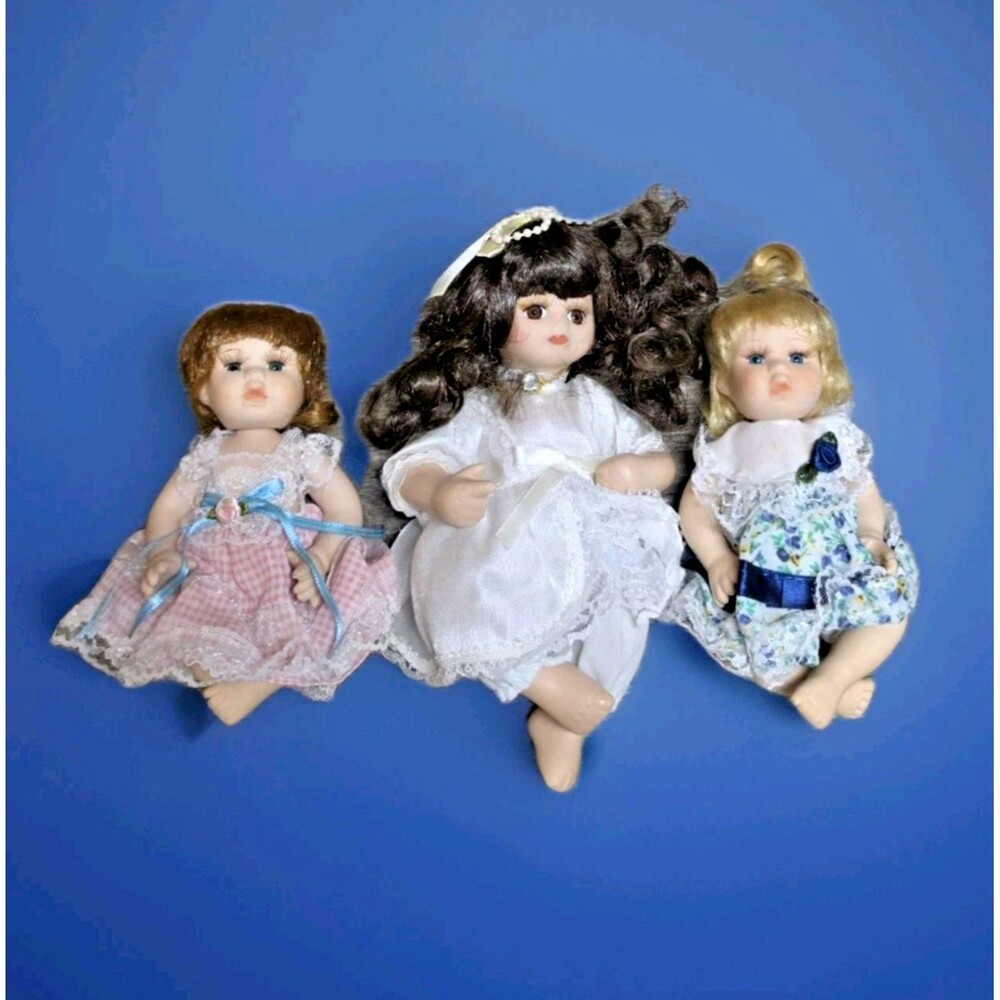 LOT of 3 ❤️️  TODDLER DOLLS Full-Body PORCELAIN Doll 8" BRIDE Ornament WEDDING